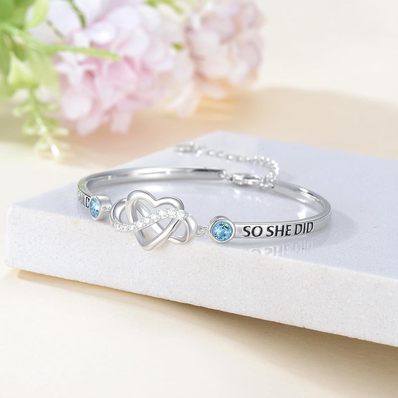 AOBOCO 925 Sterling Silver Adjustable Infinity Heart Bangle Bracelet for Sister Best Friend Daughter Mom Grandma Granddaughter Daughter in Law Godmother Goddaughter Stepmom Stepdaughter - Image 2